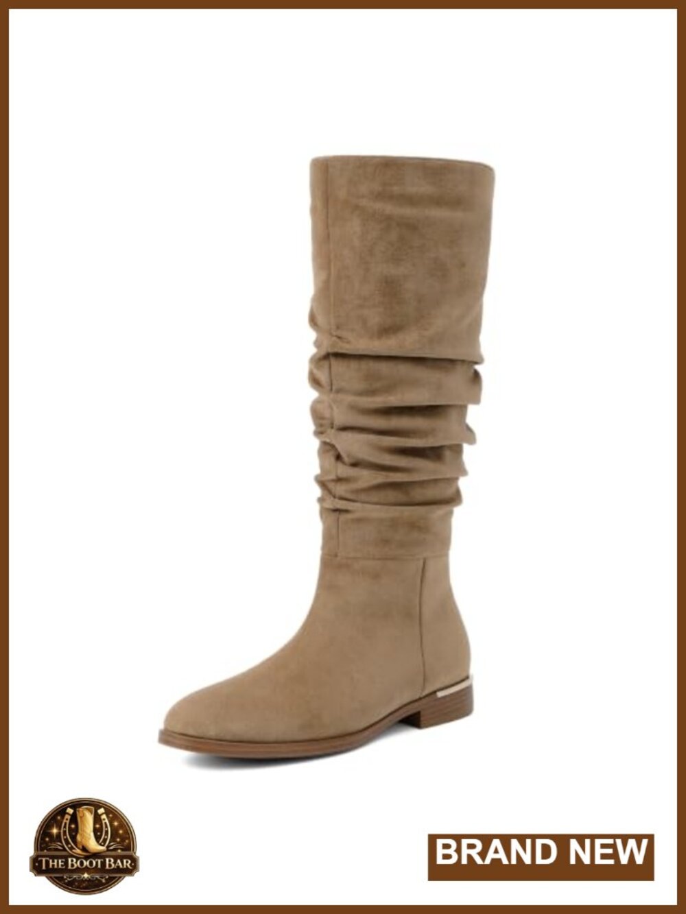 Slouchy Ruched Knee High Boots for Women Flat Rounded Toe Faux Suede